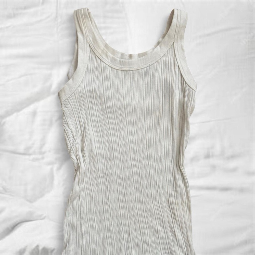 Cream Ribbed Sleeveless Fitted Tank Top